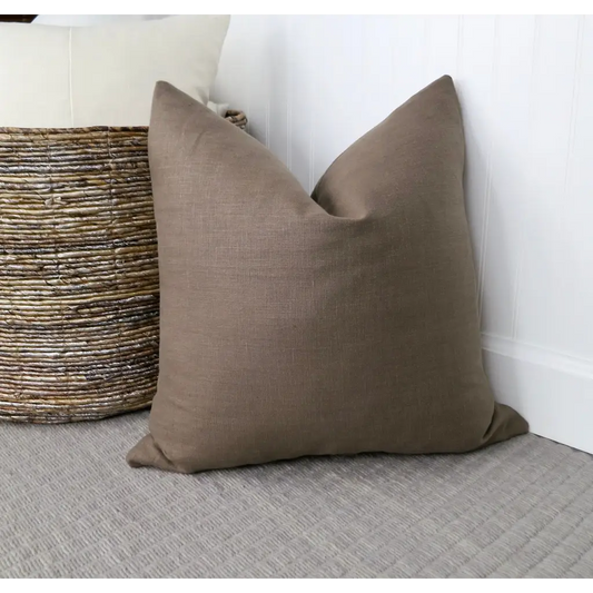 Farmhouse Brown Linen Pillow Cover - Throw Pillows