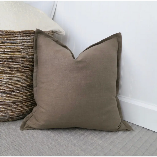 Farmhouse Brown Linen Pillow Cover with Flange Edge - Throw