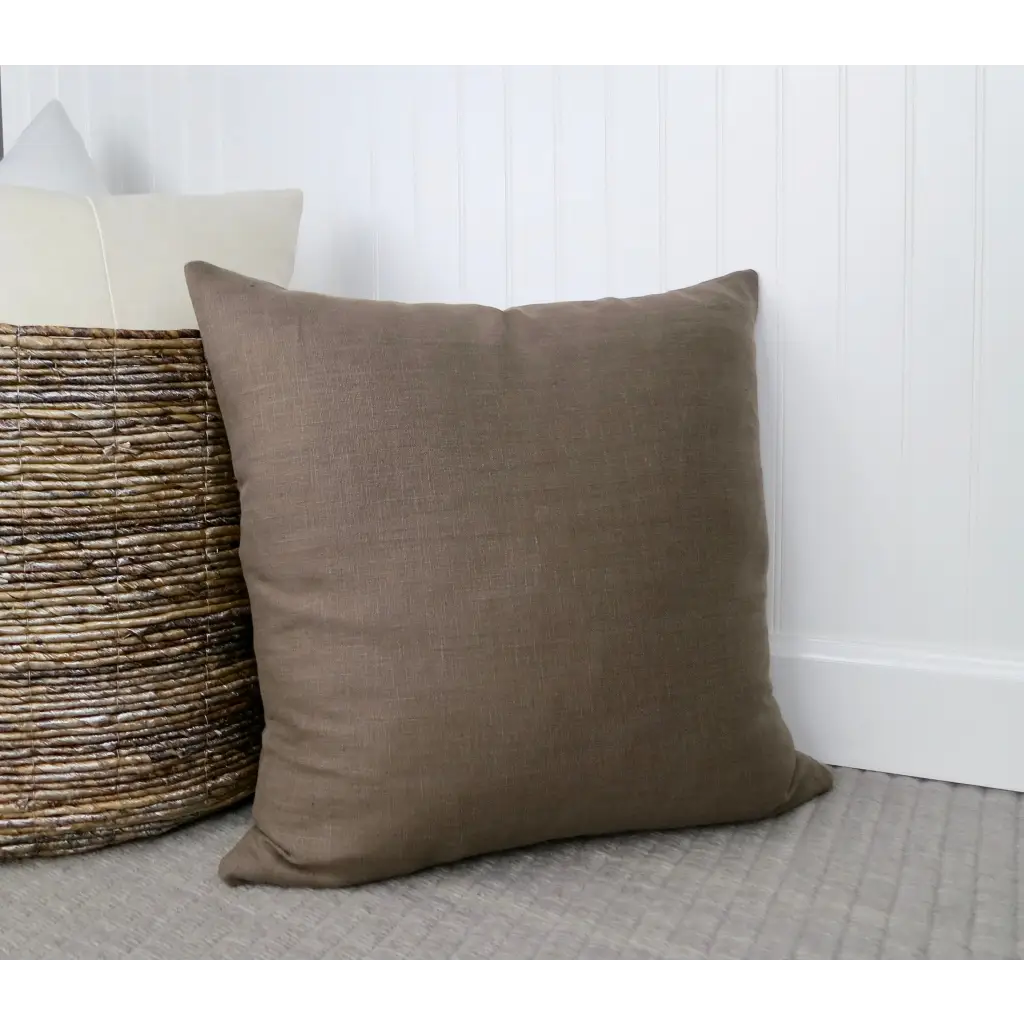 Farmhouse Brown Linen Pillow Cover with Modern Block