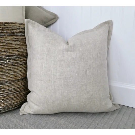 Heathered Natural Linen Pillow Cover with Flange Edge -