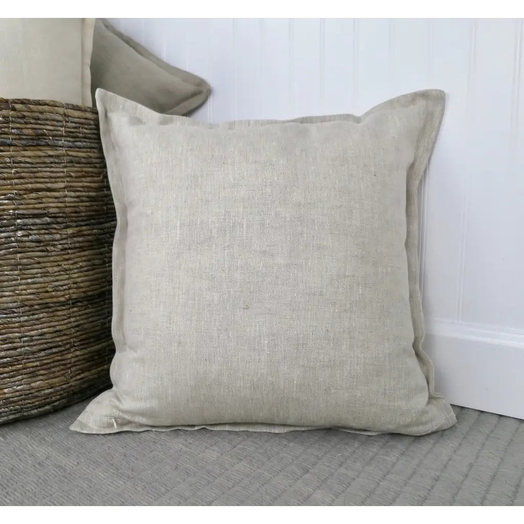 Heathered Natural Linen Pillow Cover with Flange Edge -