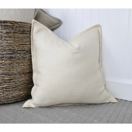 Ivory Linen Pillow Cover with Flange Edge - Throw Pillows