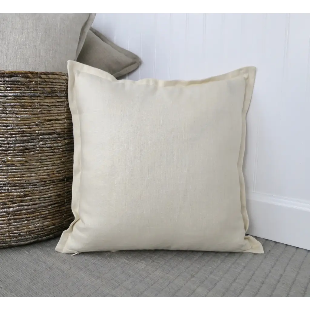 Ivory Linen Pillow Cover with Flange Edge - Throw Pillows
