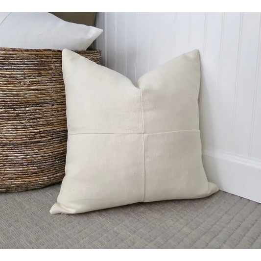 Ivory Linen Pillow Cover with Modern Block Pattern - Decor
