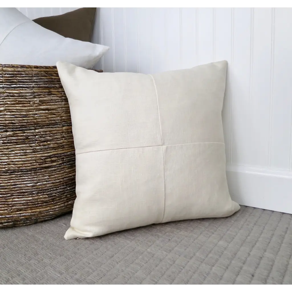 Ivory Linen Pillow Cover with Modern Block Pattern - Decor
