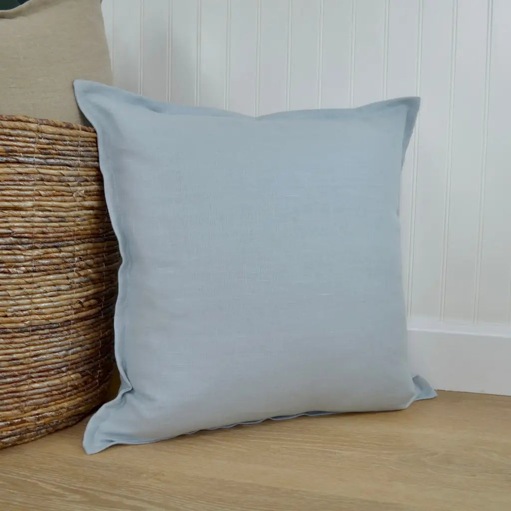 Light Blue Linen Pillow Cover with Flange Edge - Throw