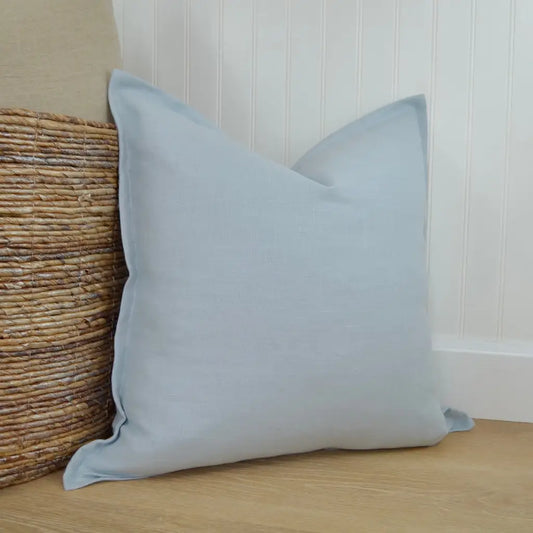 Light Blue Linen Pillow Cover with Flange Edge - Throw
