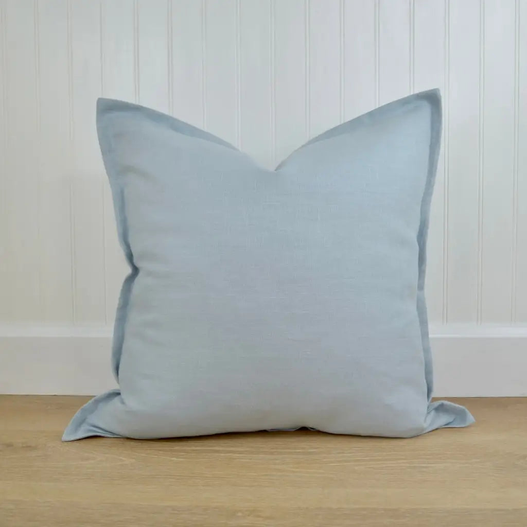 Light Blue Linen Pillow Cover with Flange Edge - Throw
