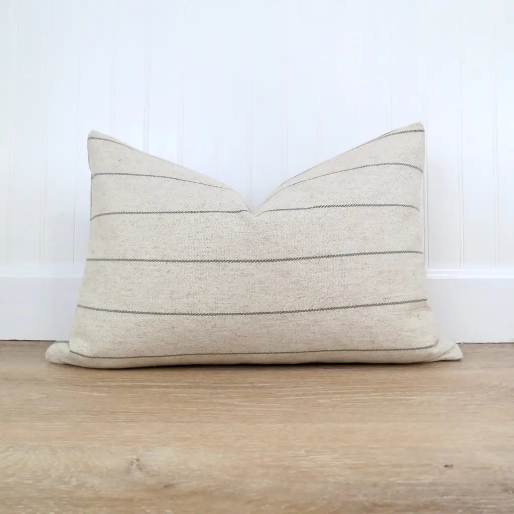 Natural Linen and Green Stripe Pillow Cover - Throw Pillows