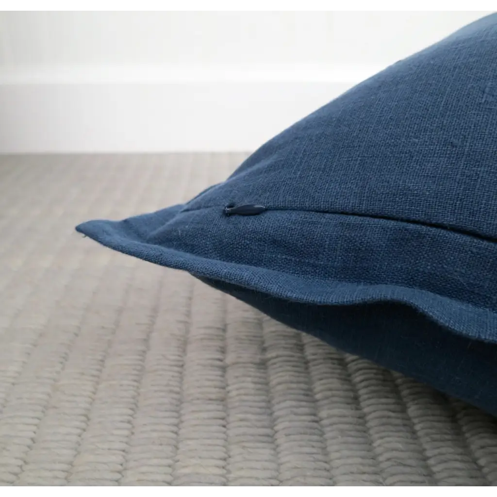 Navy Blue Linen Pillow Cover with Flange Edge - Throw