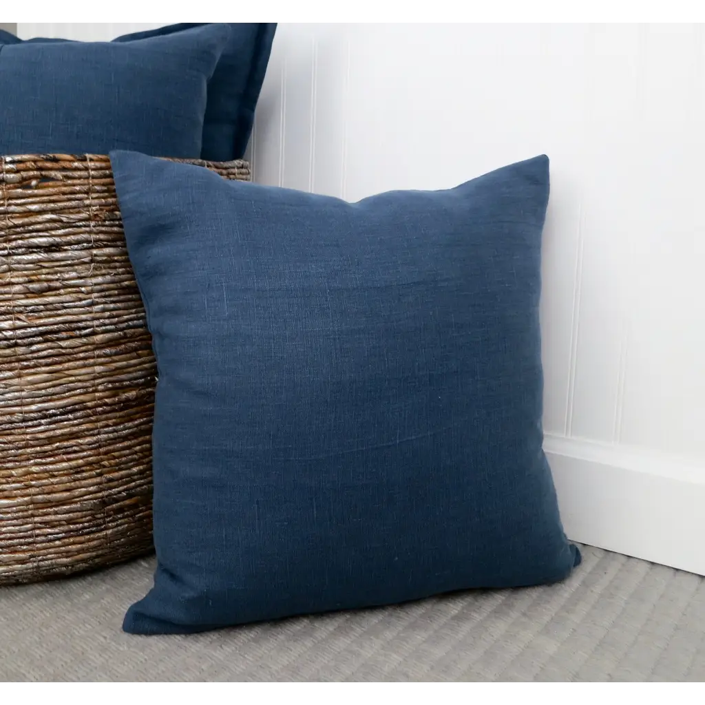 Navy Blue Linen Pillow Cover with Modern Block Pattern -