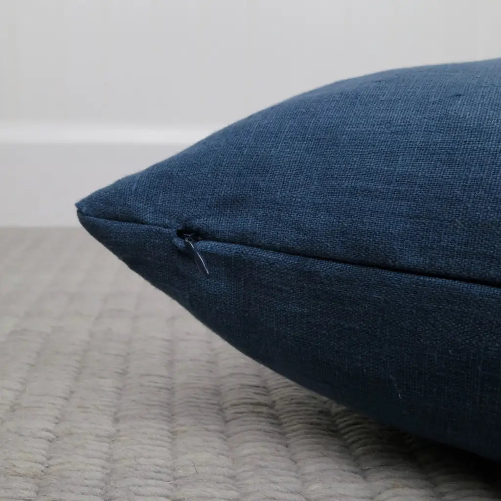 Navy Blue Linen Pillow Cover with Modern Block Pattern -
