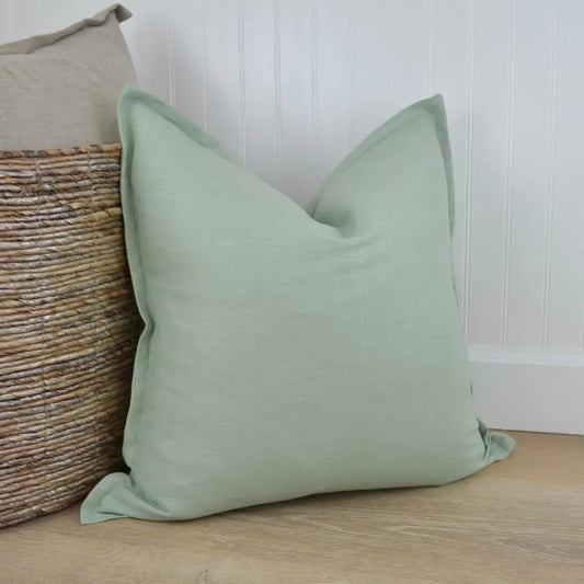 Sage Green Linen Pillow Cover with Flange Edge - Throw