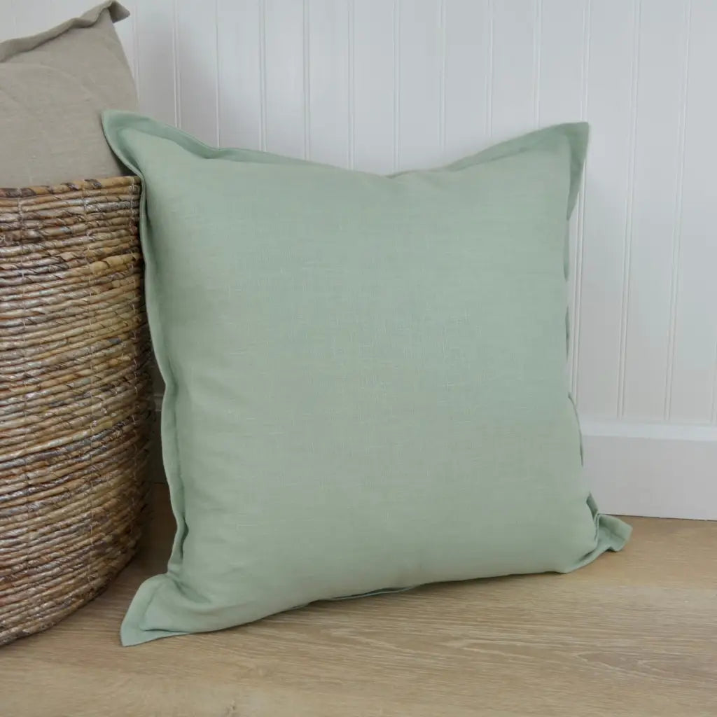Sage Green Linen Pillow Cover with Flange Edge - Throw