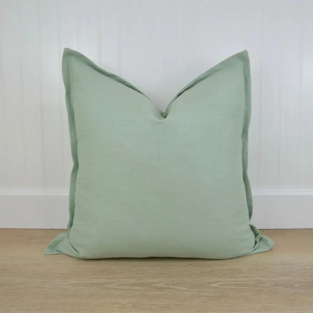 Sage Green Linen Pillow Cover with Flange Edge - Throw