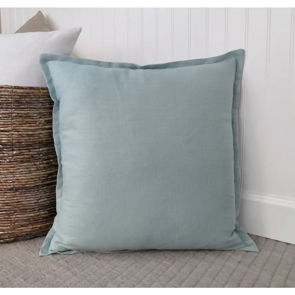 Spa Blue Linen Pillow Cover with Flange Edge - Throw Pillows