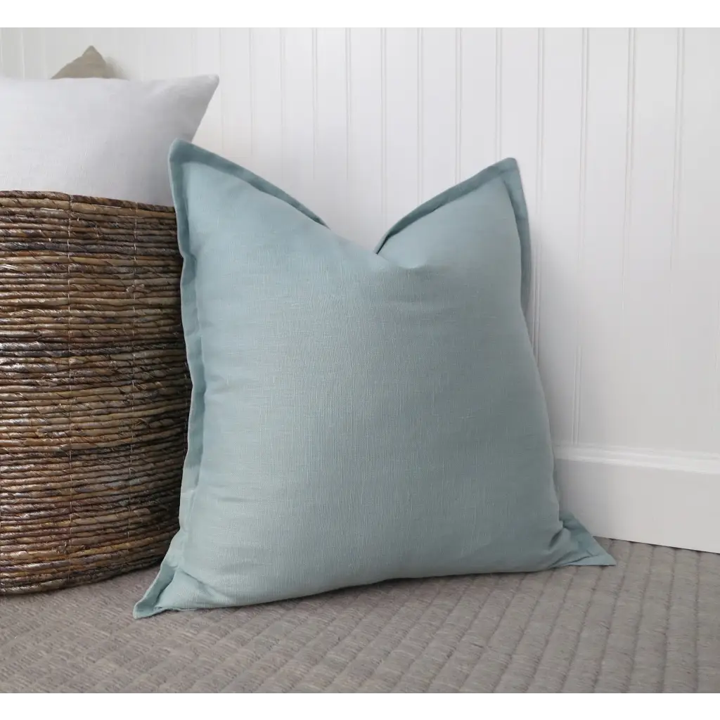 Spa Blue Linen Pillow Cover with Flange Edge - Throw Pillows