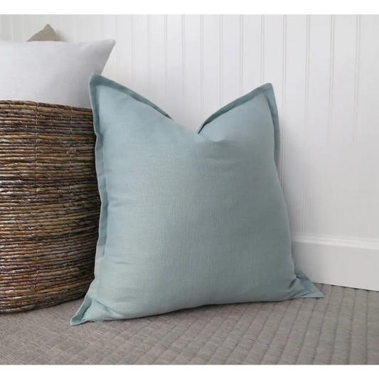 Spa Blue Linen Pillow Cover with Flange Edge - Throw Pillows
