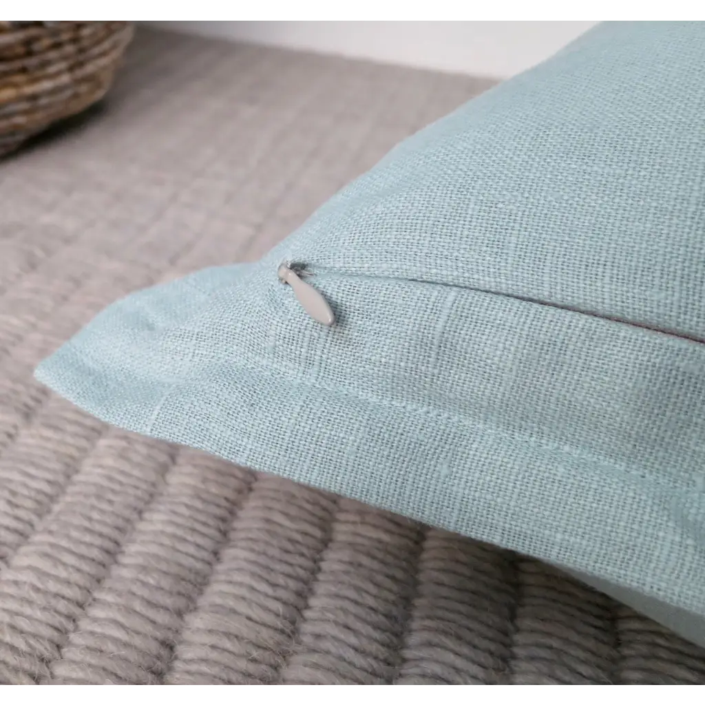 Spa Blue Linen Pillow Cover with Flange Edge - Throw Pillows