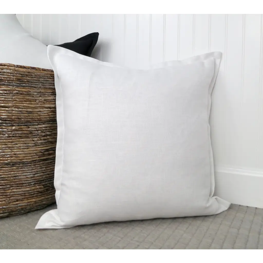 White Linen Pillow Cover with Flange Edge - Decor
