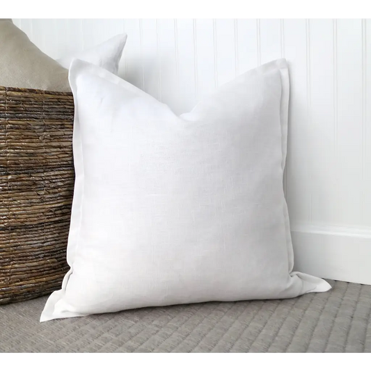 White Linen Pillow Cover with Flange Edge - Decor