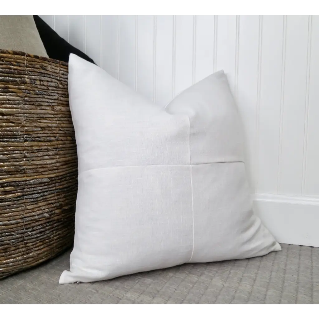 White Linen Pillow Cover with Modern Block Pattern - Decor