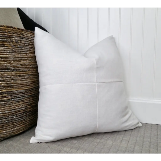 White Linen Pillow Cover with Modern Block Pattern - Decor