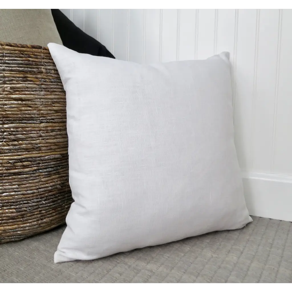 White Linen Pillow Cover with Modern Block Pattern - Decor