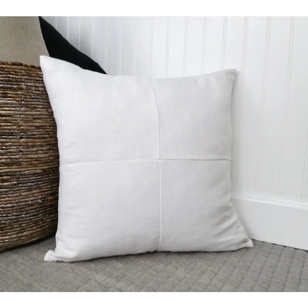 White Linen Pillow Cover with Modern Block Pattern - Decor