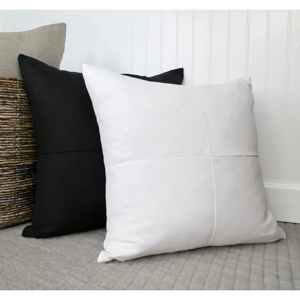 White Linen Pillow Cover with Modern Block Pattern - Decor